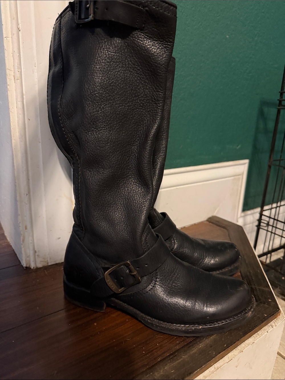 Frye Veronica Slouchy Leather Moto Knee High Boots